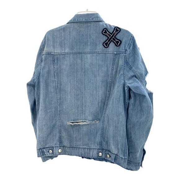 Jay Walker Distressed Denim Jacket Customized With Patches Womens Large - Picture 3 of 15